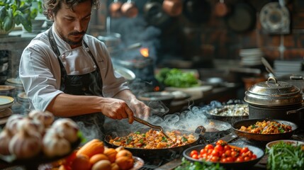 Ukrainian chef demonstrating the preparation of Holubtsi in a modern kitchen, showcasing traditional cooking techniques and ingredients.