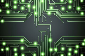 Obraz premium Sleek Minimalist Digital Circuit Board Design with Sparkling Lights in Lime Green and Charcoal Gray