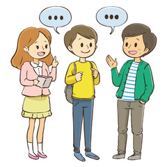 3 people who are discussing. Cute simple with vector illustrations