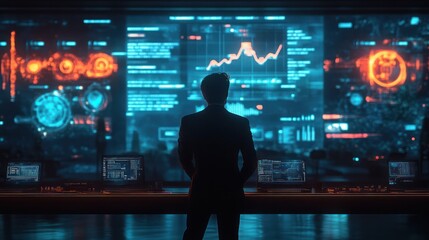 A startup founder delivering a captivating presentation in a futuristic boardroom