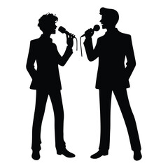 Singer silhouette, sing music. Pop, country music, rock stars and hiphop rapper artist vocalists