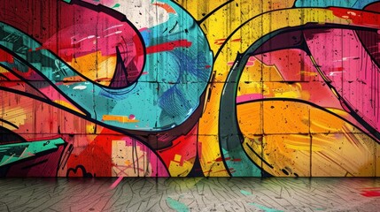 Urban graffiti wall background with colorful spray paint art