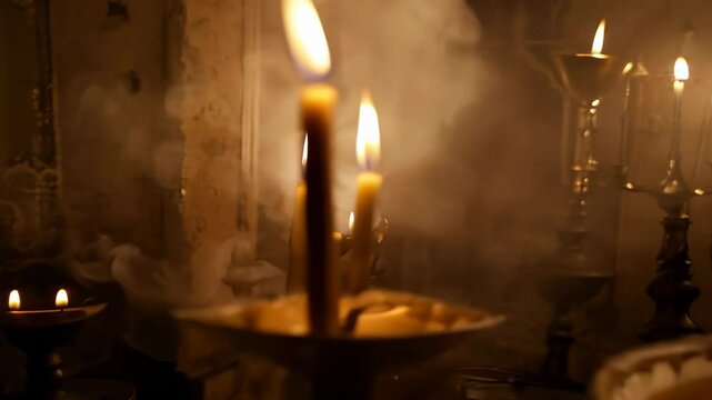 Mysterious candles ignite in an abandoned haunted house.