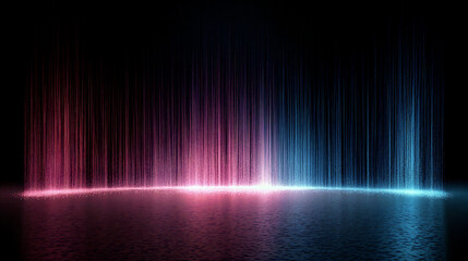 A stunning water fountain is showcased at night, with vibrant beams of pink and blue lights illuminating the cascading water creating a mesmerizing effect - Generative AI