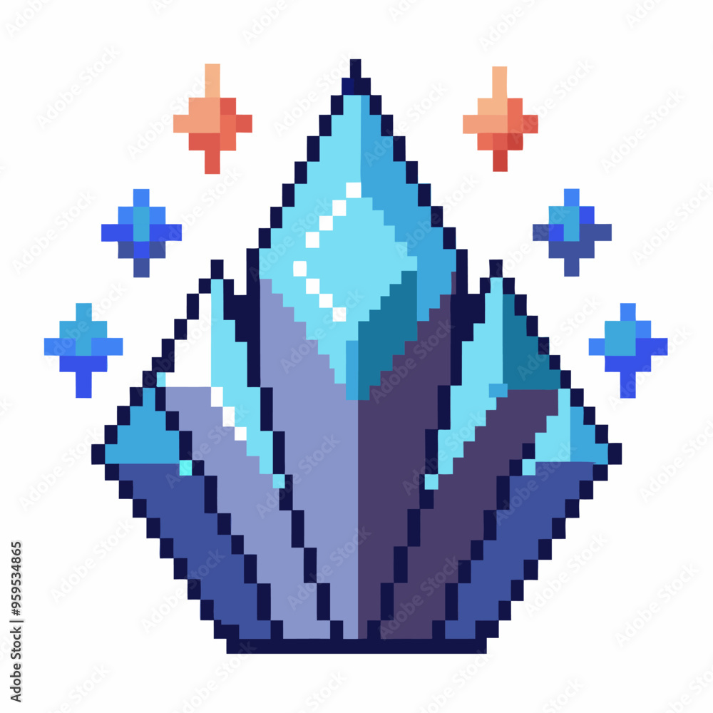 Poster pixel art crystal design with hexagonal shapes and geometric patterns