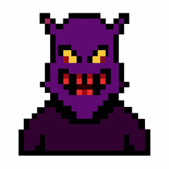 Obraz premium Pixel Art Purple Monster with Yellow Eyes and Red Mouth Retro 8 bit Character Design