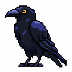 Fototapeta premium Pixel Art Raven Illustration Detailed Retro 8 Bit Black Bird