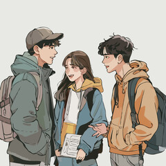 3 people who are discussing. Cute simple with vector illustrations