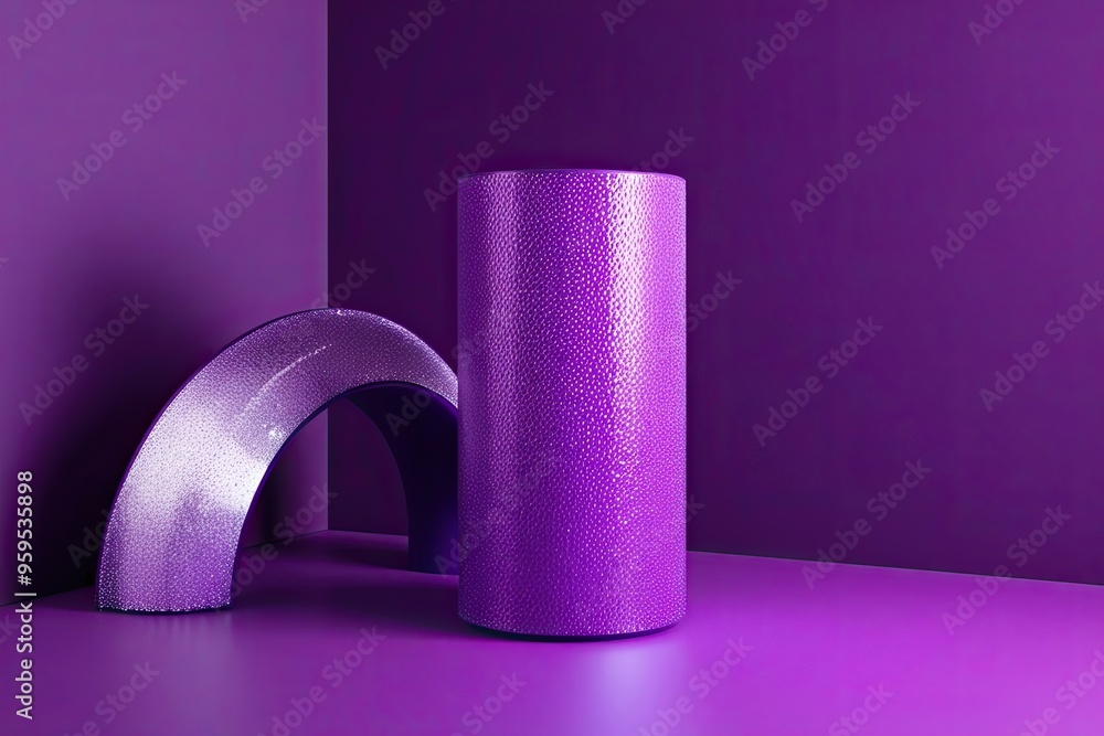 Aufkleber dynamic 3d violet cylinder with abstract curves and glossy texture