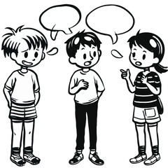 3 people who are discussing. Cute simple with vector illustrations
