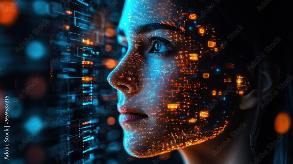 Aufkleber biometric facial recognition technology securing sensitive data access in cybersecurity concept