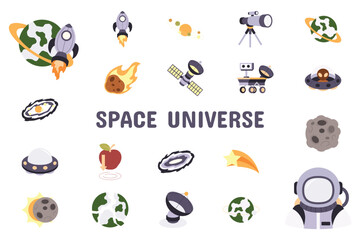 Obraz premium Space Universe Flat Vector Illustration Icon Sticker Set Design Materials