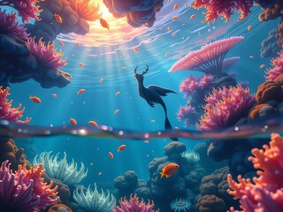underwater scene with fishes