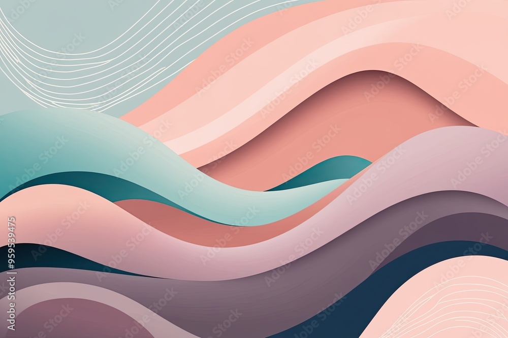 Poster soft pastel wave abstract art with smooth curves and gentle patterns