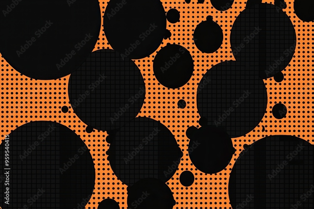 Poster jet black luminous orange halftone grid retro dots tech elements background design