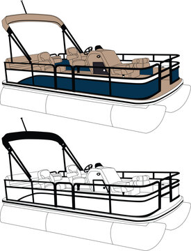 pontoon boats, blue and tan, side view clip art preview