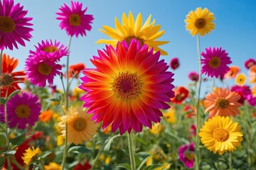 Fototapeta premium Vibrant Sunlit Flowers in Bright Colorful Shades