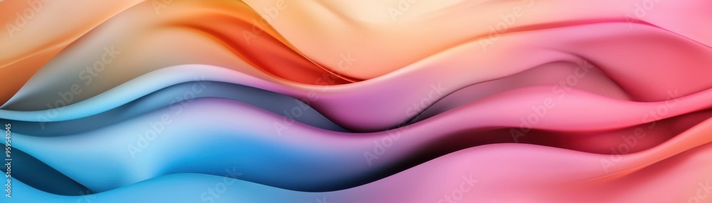 Poster a vibrant wave of colorful fabric textures, blending shades of pink and blue, creating a dynamic and