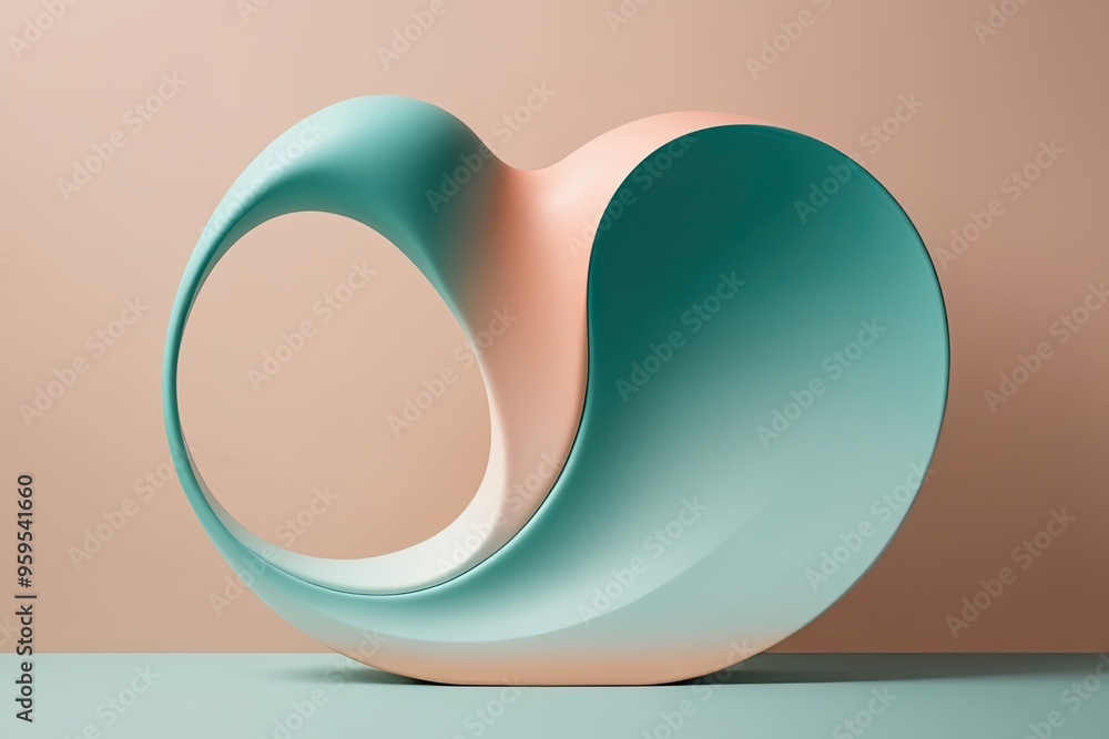 Poster delicate gradient in light teal and soft peach with whimsical shape design