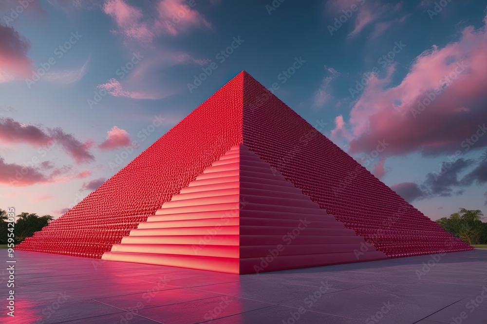 Poster dynamic 3d red pyramid animation with contemporary design and vivid motion