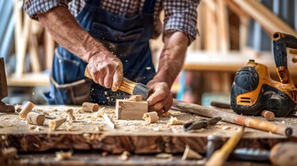 Carpenter Working with Wood in Workshop