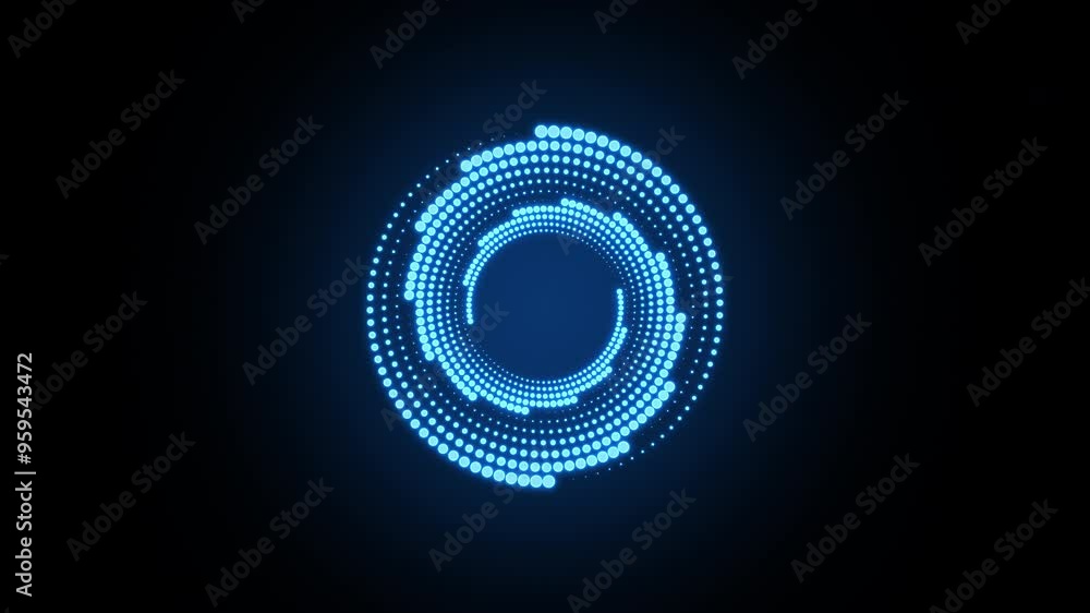 Poster glowing blue light ring. futuristic loading circles and dots animation. blue loading animation of pr