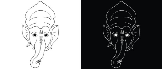 Lord Ganesh line art - Ganesh Face art - Ganesh Chaturthi - Ganapati Festival. isolated on white background. Vector illustration.