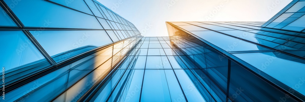 Poster a closeup view of contemporary glass architectural structures showcases reflective surfaces and shar