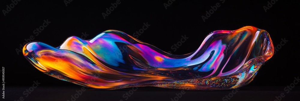 Poster a mesmerizing holographic liquid blob with vibrant iridescent colors floating against a dark backdro