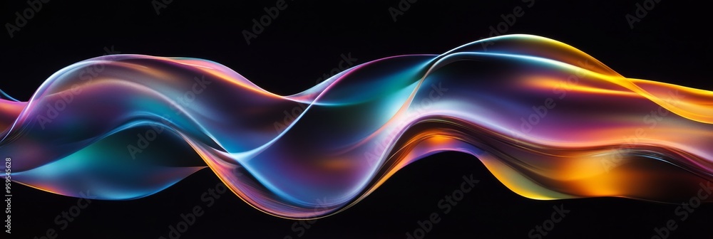 Poster a closeup view highlights a fluid wave with an iridescent quality, displaying a dynamic gradient of 