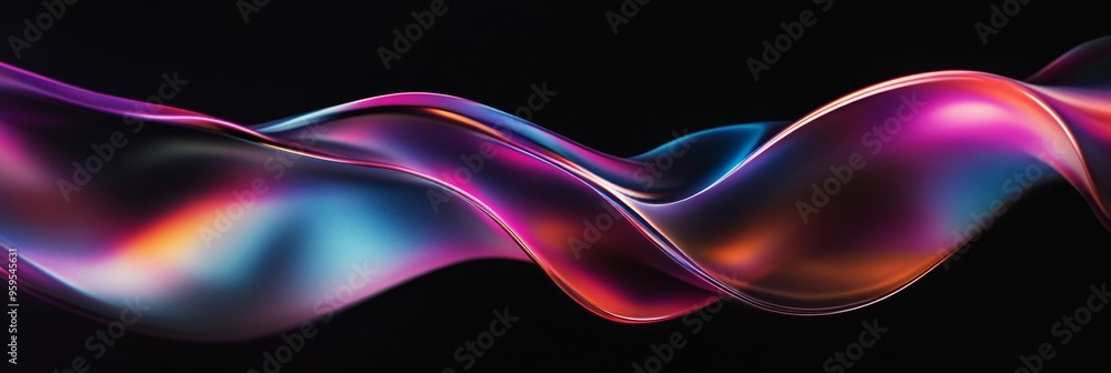 Poster an abstract display of a fluid wave in motion, featuring a colorful gradient that flows gracefully, 