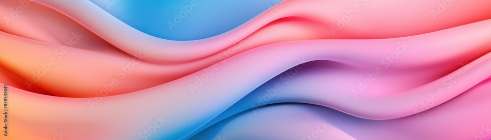 Poster abstract wave pattern featuring vibrant colors of blue, pink, and orange, creating a soft and flowin
