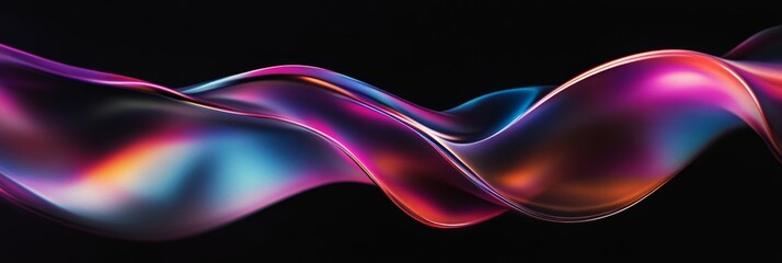 An abstract display of a fluid wave in motion, featuring a colorful gradient that flows gracefully, highlighting iridescent hues against a dark background
