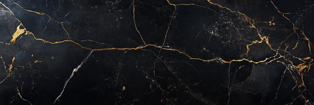 The luxurious black marble surface features intricate gold veining, creating a sophisticated texture that emphasizes elegance and opulence in design