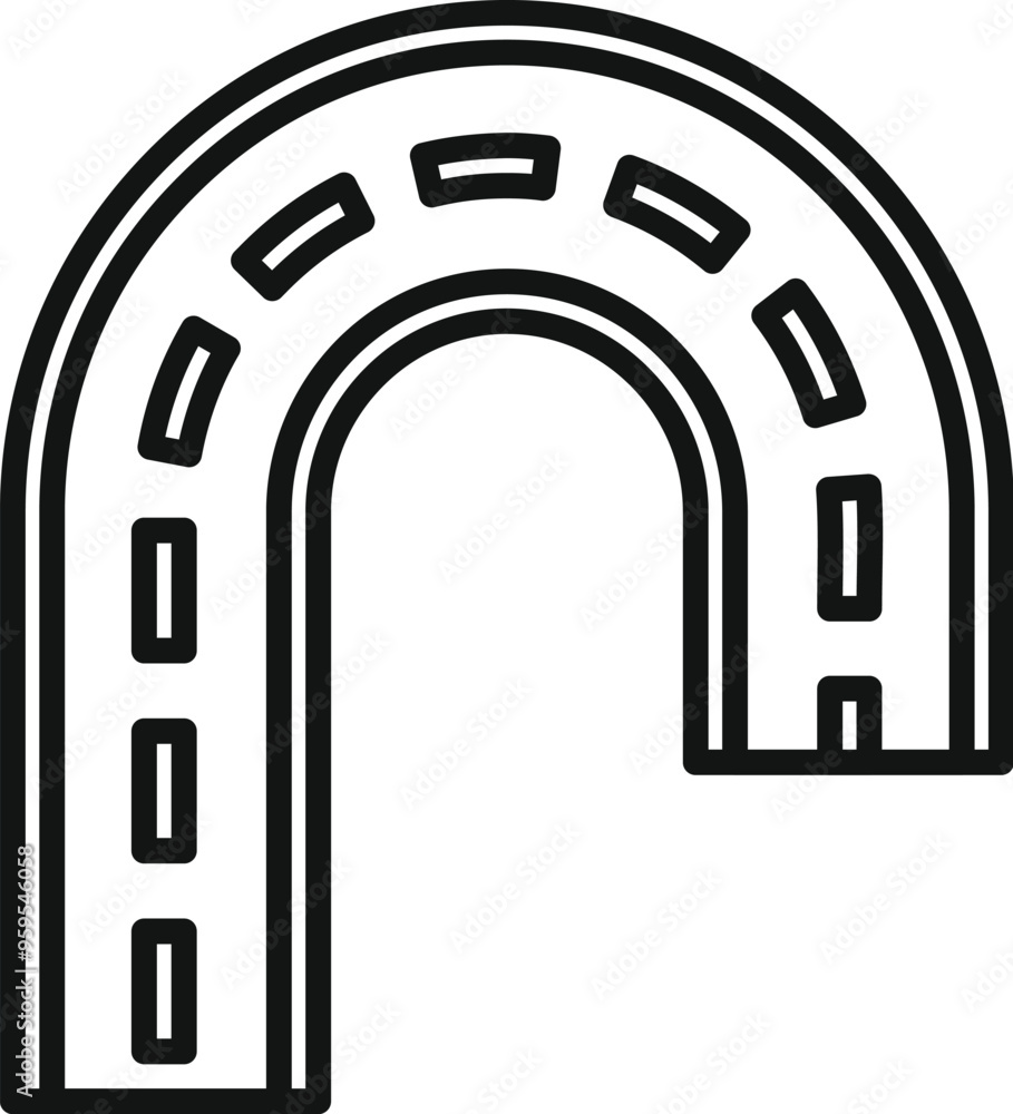 Poster simple vector icon of a highway overpass with a u turn lane, isolated on a white background