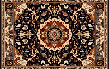 Obraz premium 1. **Full-size Persian rug design featuring intricate, seamless floral motifs and rich colors**