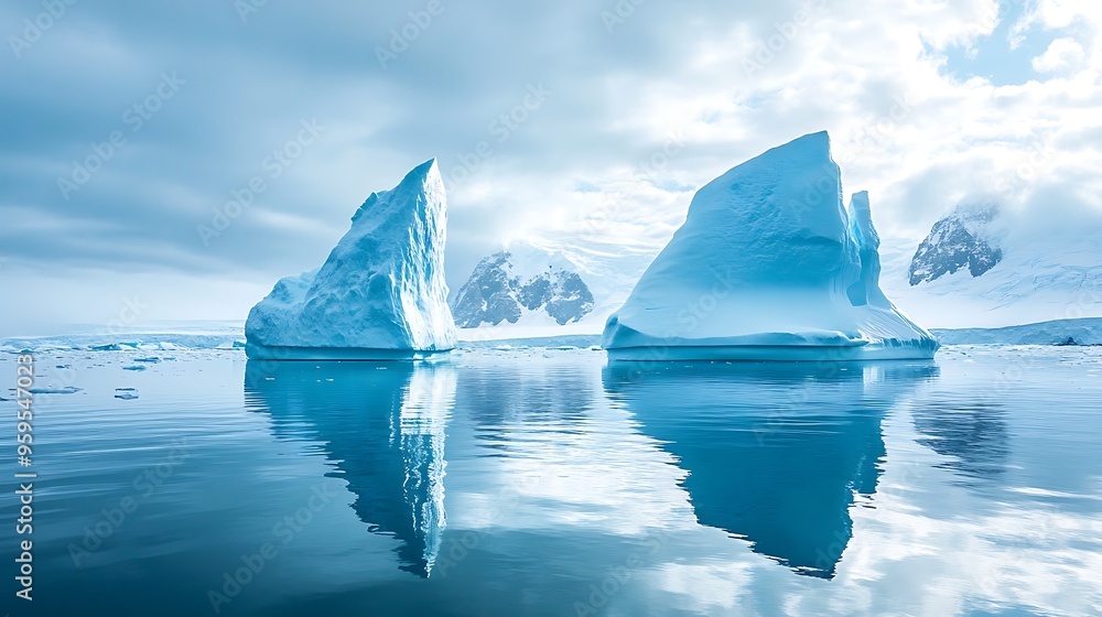 Sticker Icebergs Reflecting in the Calm Waters of Antarctica