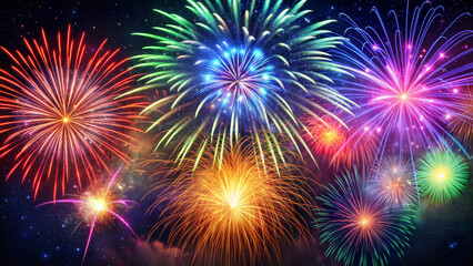 Naklejka premium Colorful fireworks display with vibrant colors in night sky for celebrations
