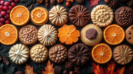 Autumn Baking: Images of autumn-themed baking, such as orange-spiced cookies, pies, or cakes, set against fall-themed backgrounds.