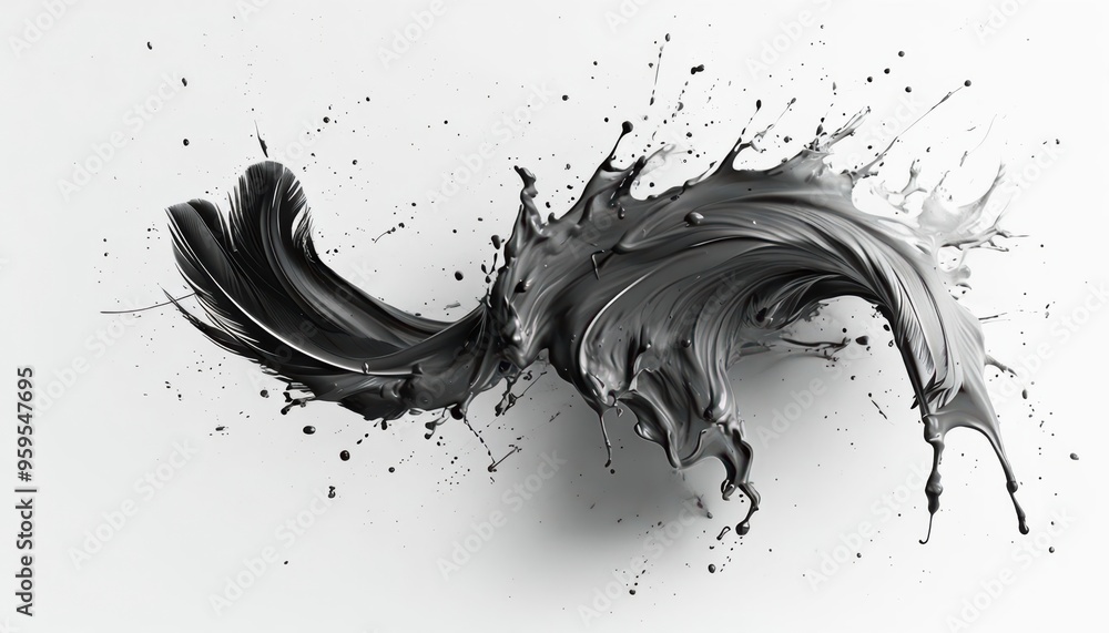 Poster an abstract design of black and blue splashes and drops of liquid on a white background featuring sp