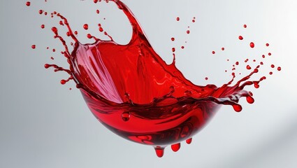 Fototapeta premium A dynamic collision of red paint splashes resembling a heart, with liquid motion that evokes the energy of wine splashing from a glass, blending art and symbolism in vibrant design.