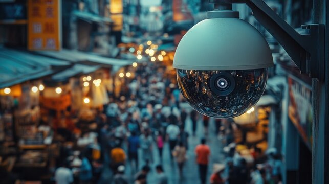 AI-Powered Surveillance Camera Safeguarding Crowded Marketplace with Advanced Safety Monitoring