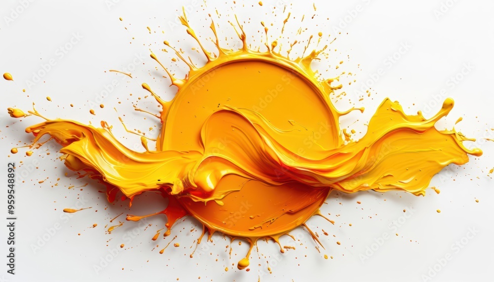 Poster a vibrant splash of orange juice and paint creating a dynamic mix of liquid and color, with splatter