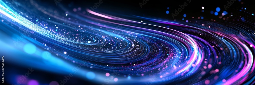 Poster intricate patterns emerge as vibrant blue and purple light trails intertwine, creating a mesmerizing