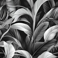 seamless pattern of exotic tropical foliage with contrasting dark and light shadee