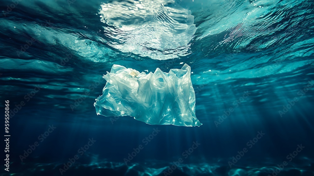 Wall mural plastic bag pollution in the ocean