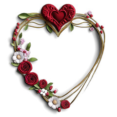 Obraz premium heart of roses making a love frame illustration,Beautiful Floral composition with copy space. Greeting card design template for Wedding invitation, Valentine's Day or Women's Day.,