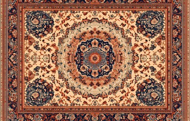 Obraz premium 32. **Full-size seamless Persian rug design with intricate borders and vibrant patterns**