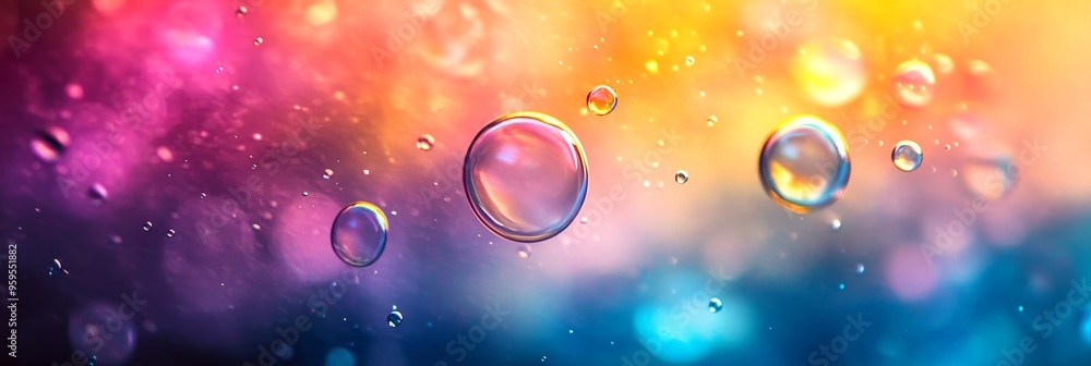 Poster a captivating display of floating bubbles against a striking gradient background filled with vibrant