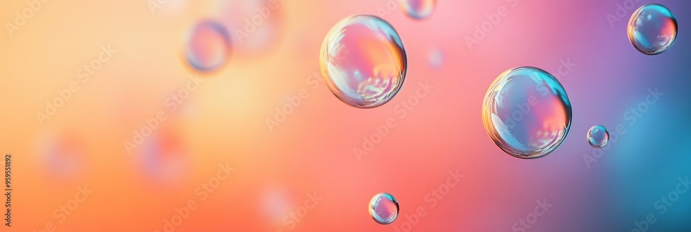 Poster floating bubbles create a mesmerizing effect against a vibrant gradient backdrop, evoking a sense of